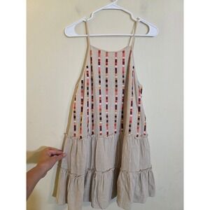 THML Embroidered Tiered Cotton Mini Dress Beige Multi Boho Sleeveless FTM1301-N1